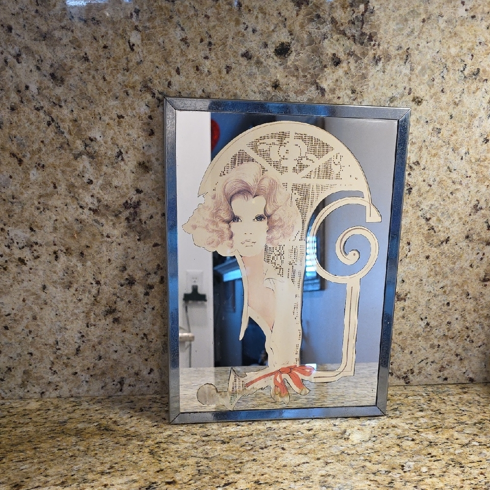 Vintage 70s Art Deco Lady Mirror Portrait Tara
